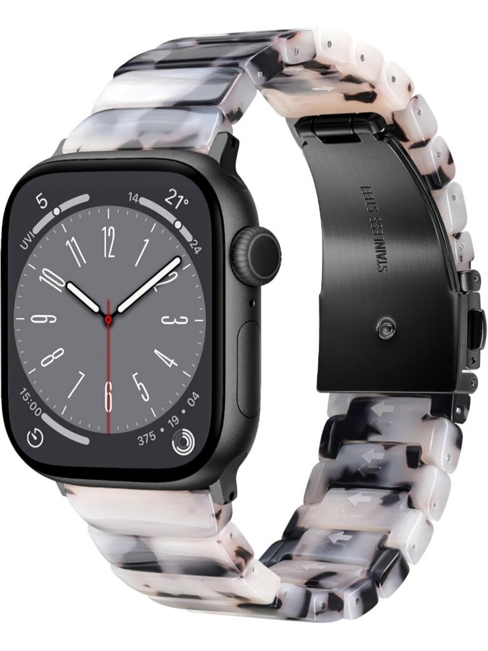 Women's Black Floral Featherlight Resin Apple Band Lightweight Wrist Watches